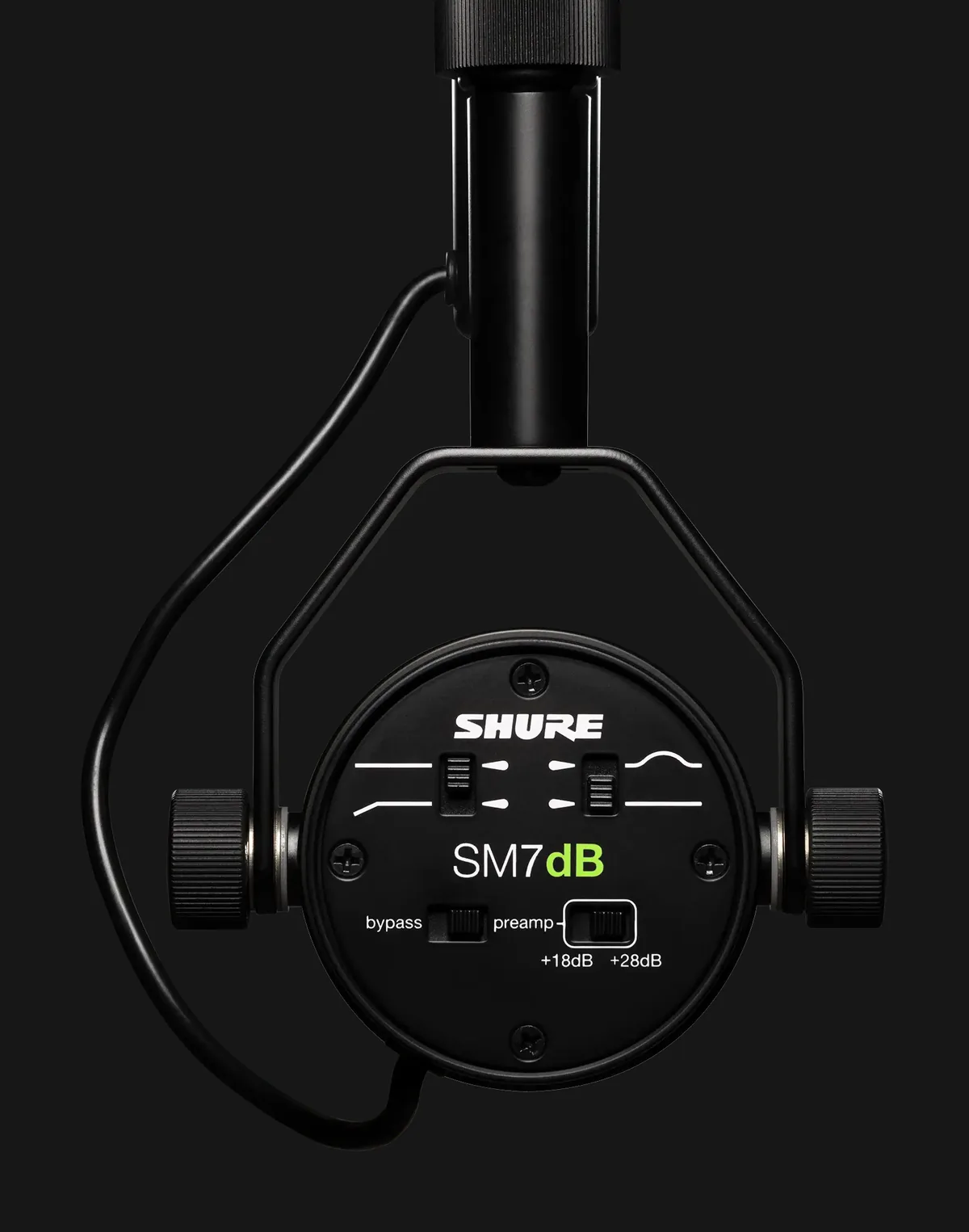 Shure SM7dB сзади: переключатели предусилителя